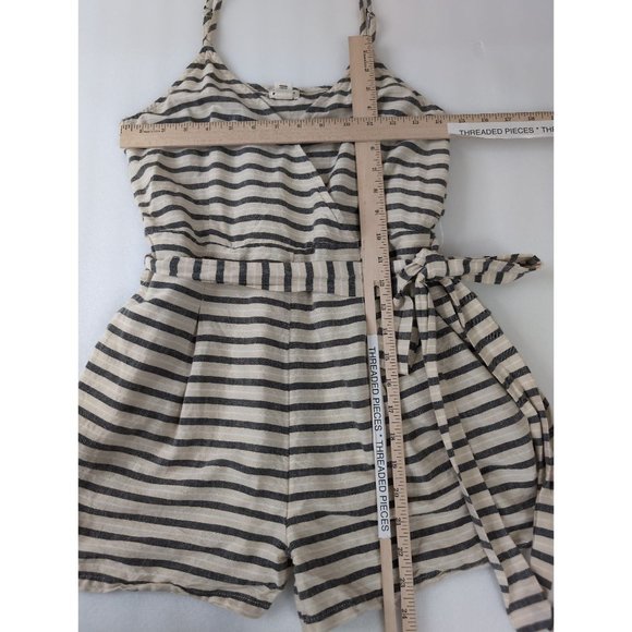 Billabong Linger On Tank Romper Shorts Womens M Black Tan Striped Casual Beach - Picture 12 of 12